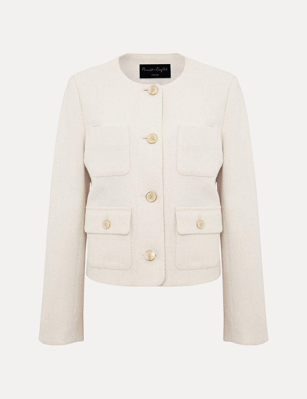 Textured Collarless Short Jacket with Cotton 1 of 6