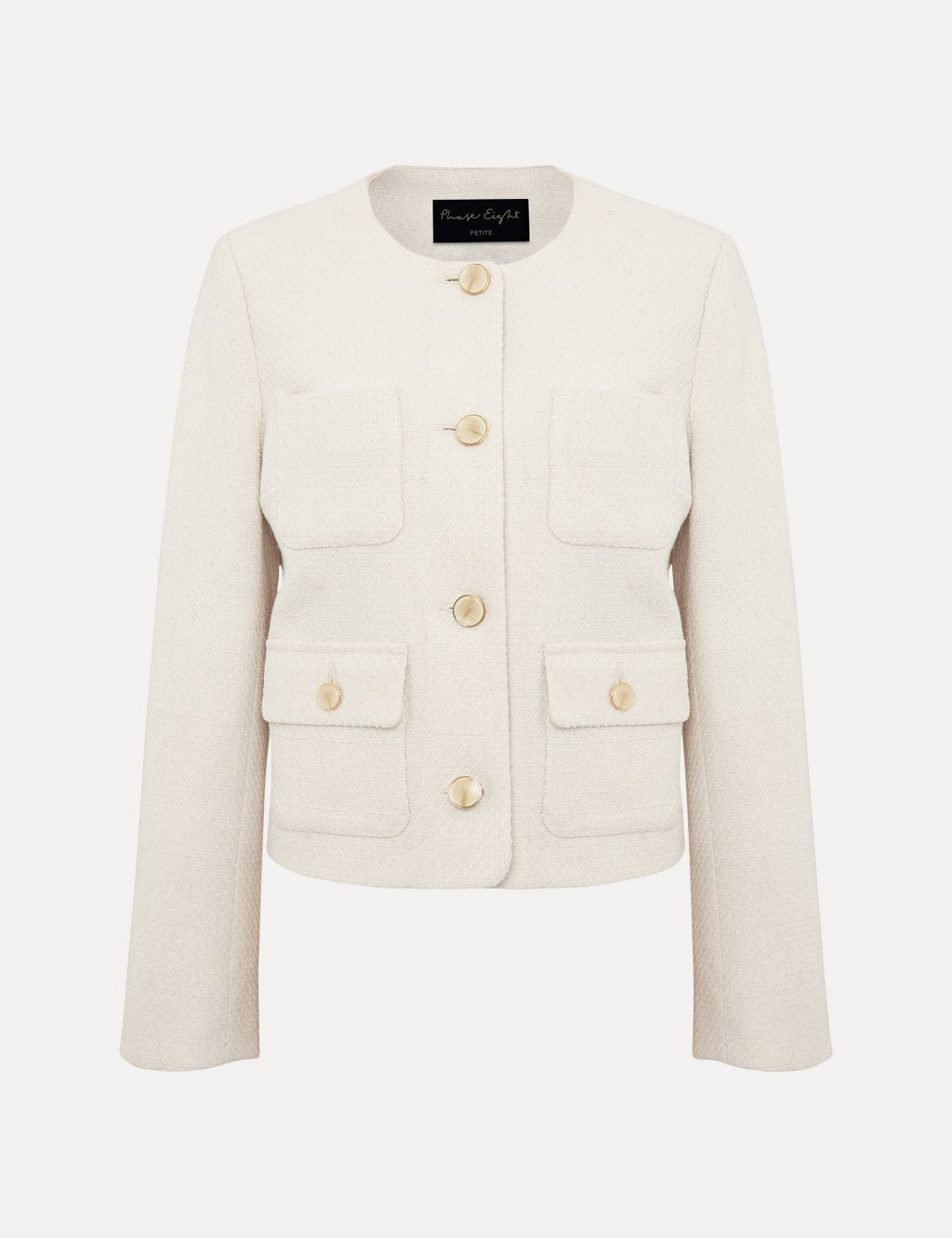 Textured Collarless Short Jacket with Cotton 1 of 6