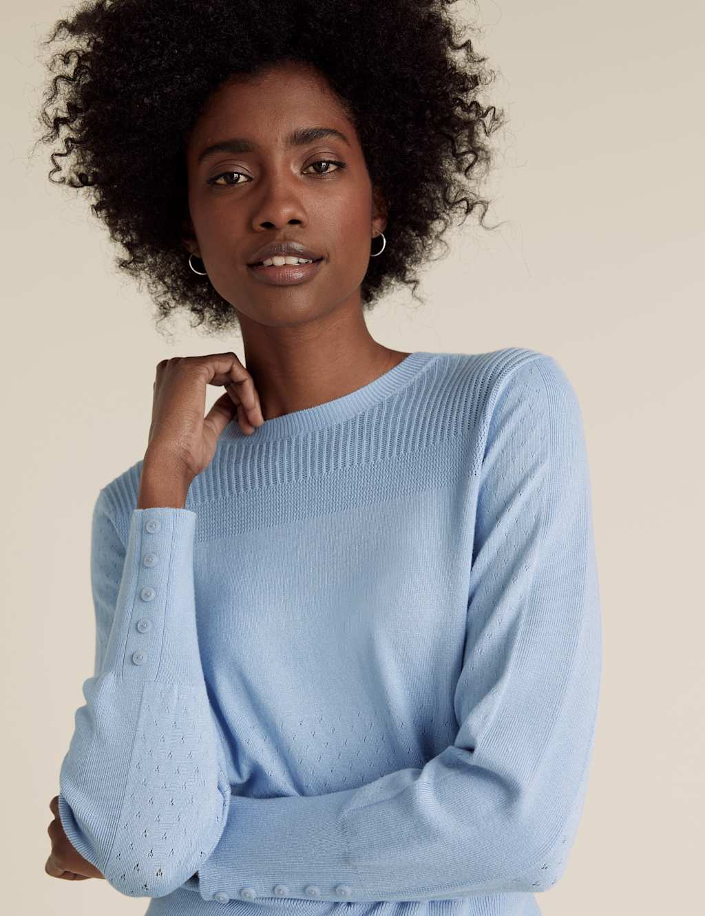Textured Crew Neck Button Detail Jumper M&S Collection M&S