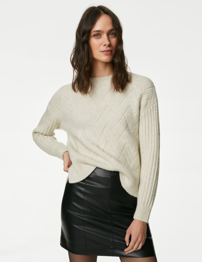 Textured Crew Neck Jumper with Wool M S Collection M S