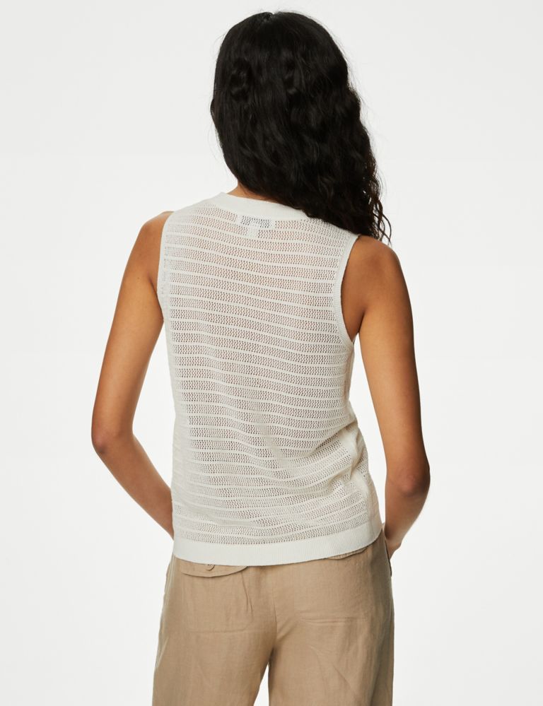 Textured Crew Neck Knitted Vest with Linen 5 of 6