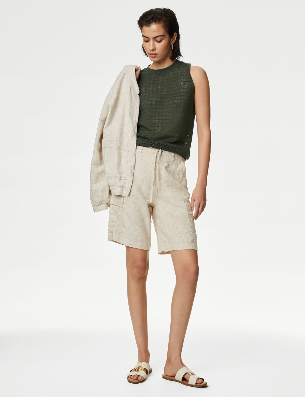 Textured Crew Neck Knitted Vest with Linen 2 of 6