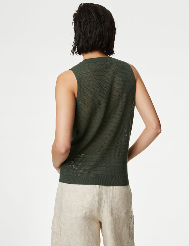 Textured Crew Neck Knitted Vest with Linen 5 of 6