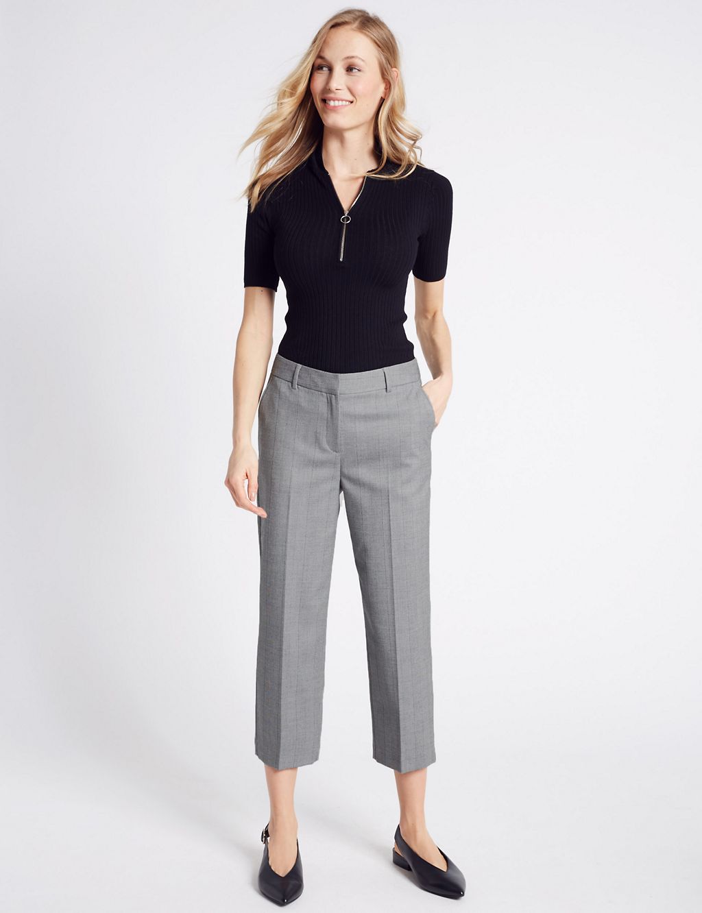 Textured Cropped Straight Leg Trousers 3 of 6