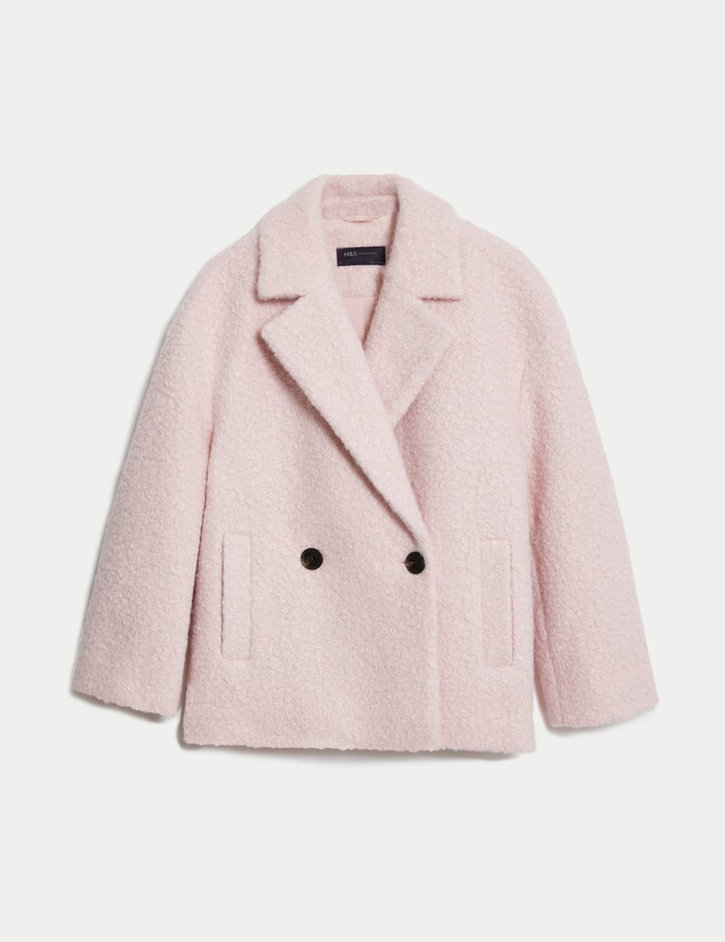 Textured Double Breasted Short Pea Coat