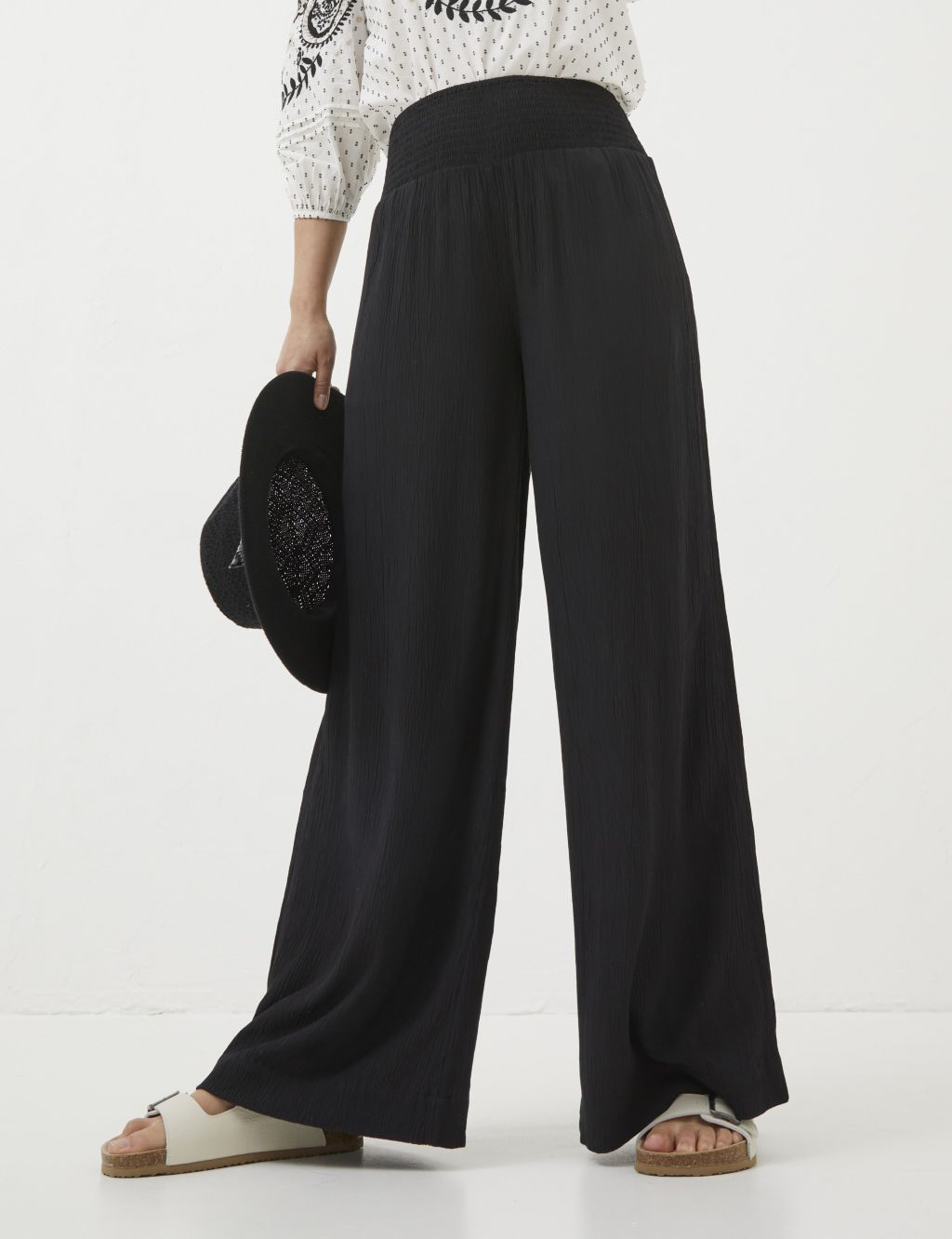 Textured Elasticated Waist Wide Leg Trousers 2 of 5