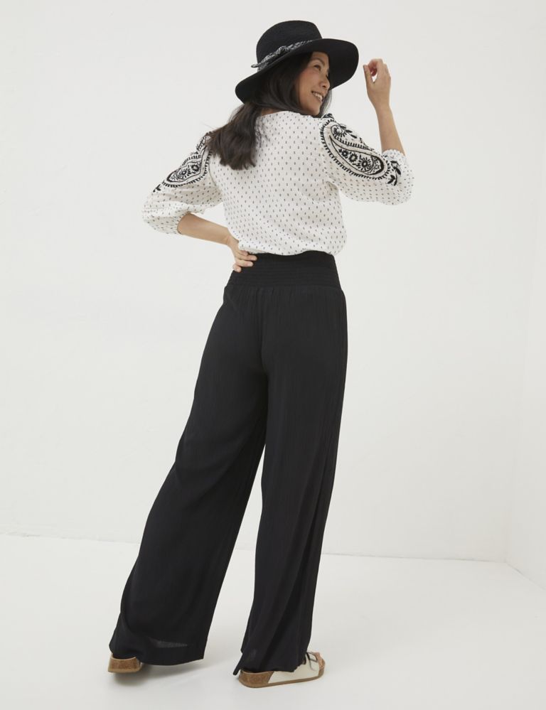 Textured Elasticated Waist Wide Leg Trousers 4 of 5