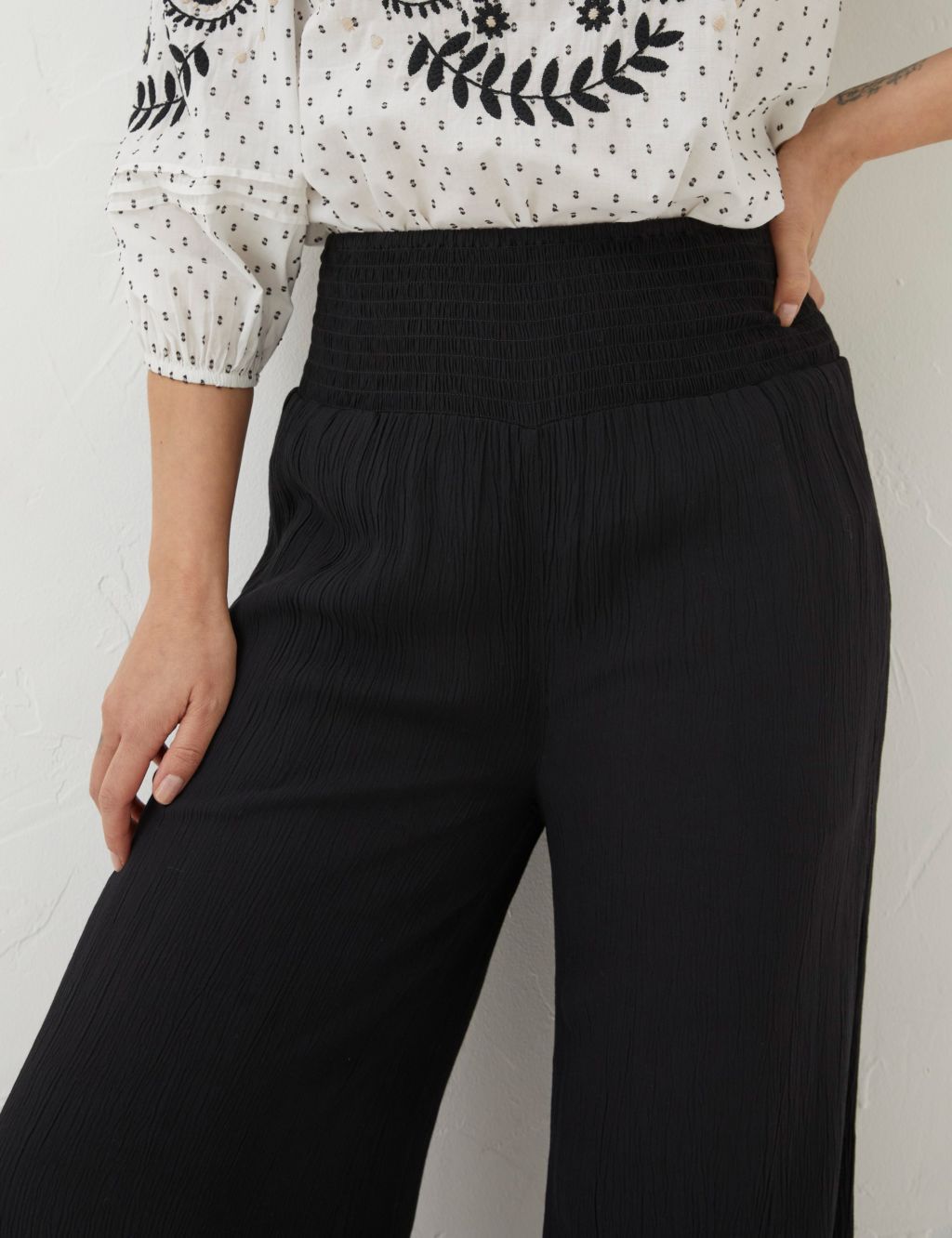 Textured Elasticated Waist Wide Leg Trousers 5 of 5