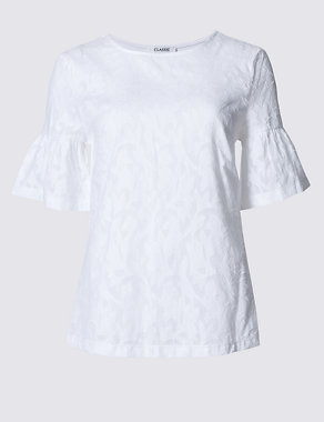 Textured Flared Sleeve Round Neck T-Shirt Image 2 of 5