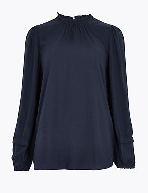 Textured Frill Neck Long Sleeve Blouse Image 2 of 4