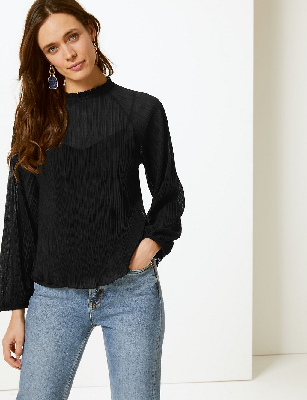 Textured Funnel Neck Long Sleeve Top 3 of 4