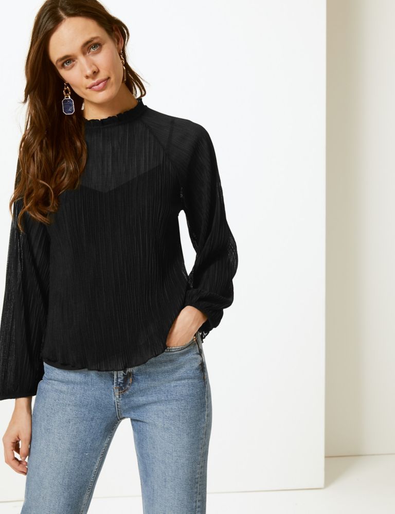 Textured Funnel Neck Long Sleeve Top 1 of 4