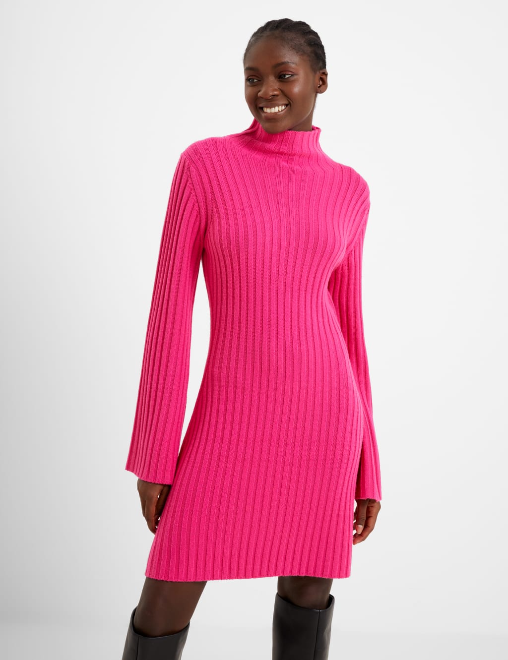 Textured High Neck Knee Length Jumper Dress