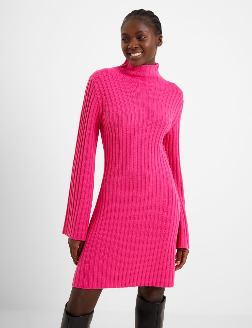 Textured High Neck Knee Length Jumper Dress 2 of 4