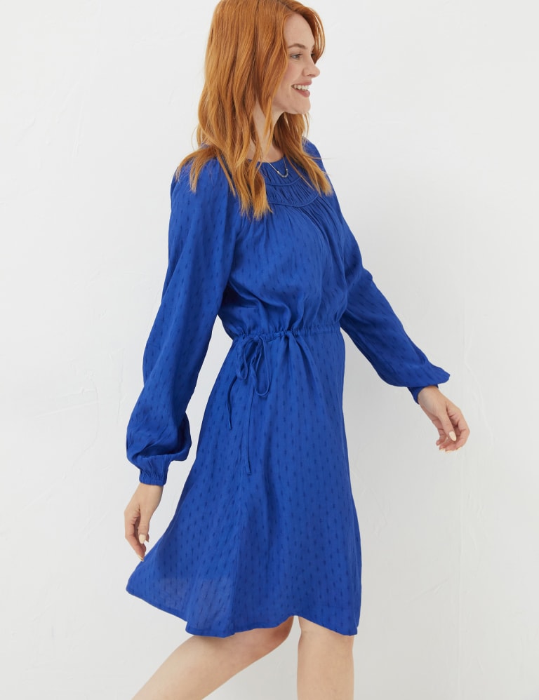 Textured Knee Length Waisted Dress