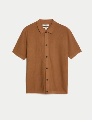Textured Knitted Polo Shirt with Linen Image 2 of 6