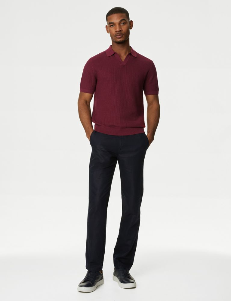 Textured Knitted Polo Shirt with Linen 3 of 5
