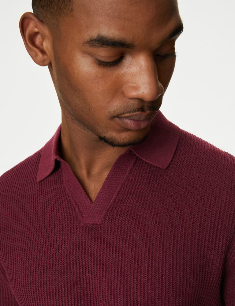 Textured Knitted Polo Shirt with Linen 4 of 5