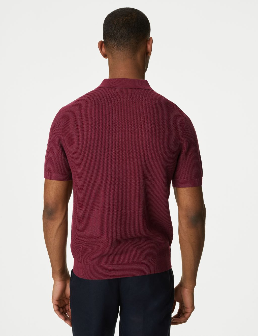 Textured Knitted Polo Shirt with Linen 5 of 5