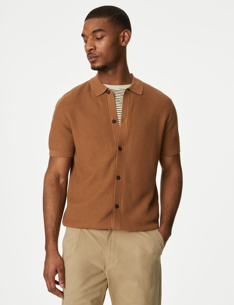 Textured Knitted Polo Shirt with Linen 6 of 6
