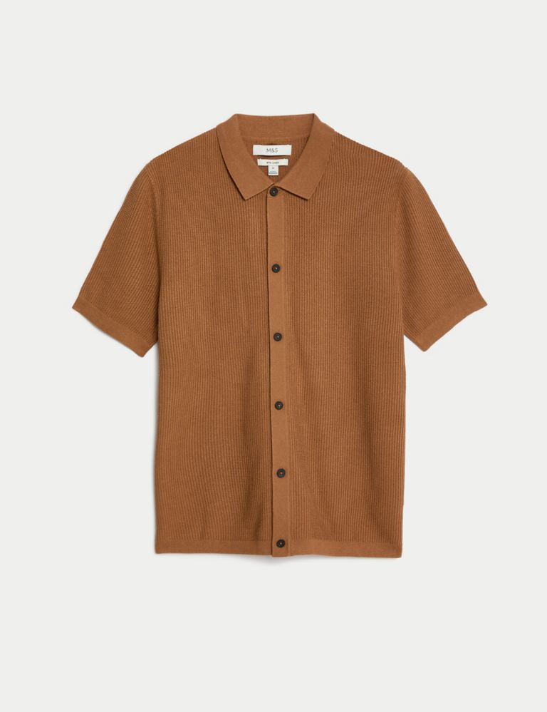 Textured Knitted Polo Shirt with Linen 2 of 5