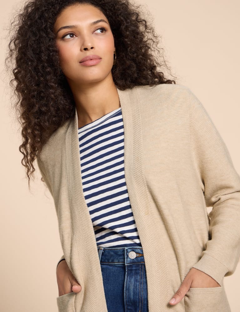Collarless hooded color block longline hot sale cardigan