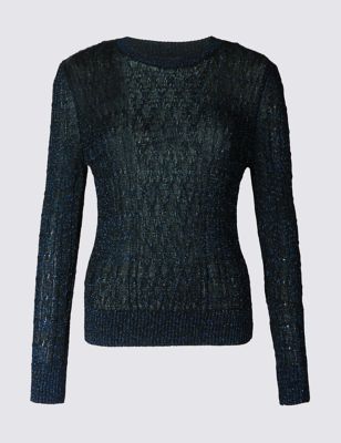 Textured Metallic Cable Knit Jumper Image 2 of 4