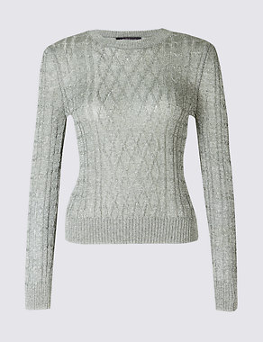 Textured Metallic Cable Knit Jumper Image 2 of 5