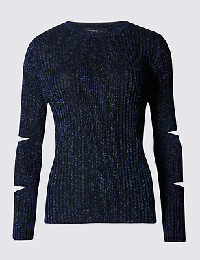 Textured Metallic Cut Out Sleeve Jumper Image 2 of 4