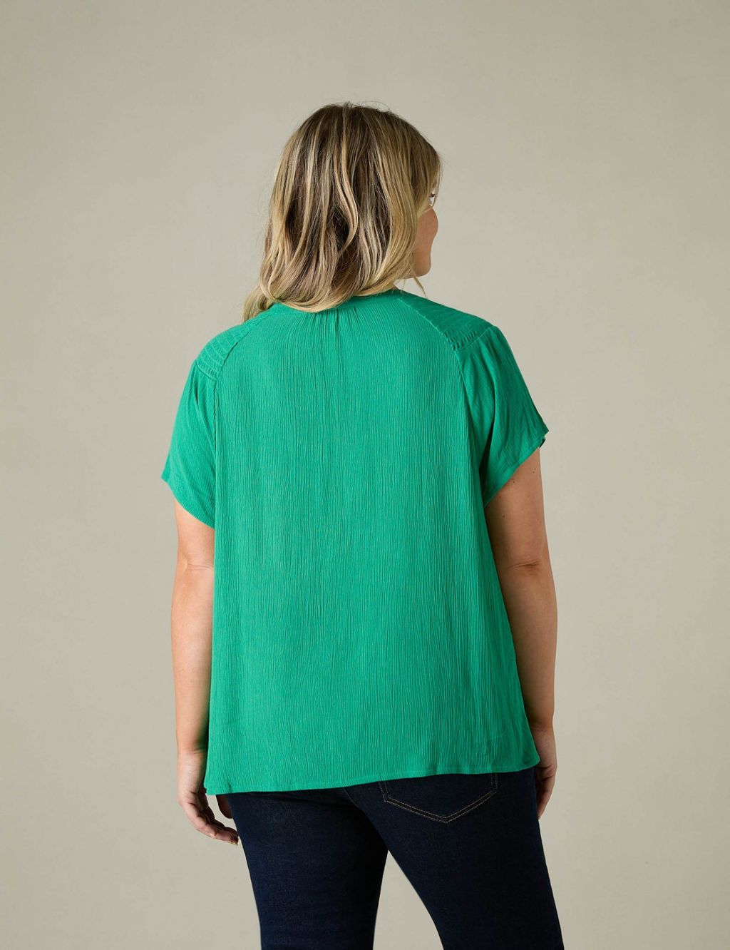 Textured Notch Neck Shirred Detail Top 4 of 5