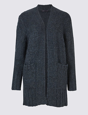 Textured Open Front Long Sleeve Cardigan Image 2 of 4