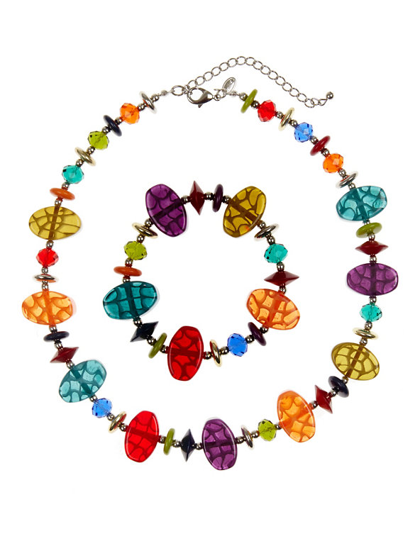 Textured Oval Bead Necklace & Bracelet Set Image 1 of 1