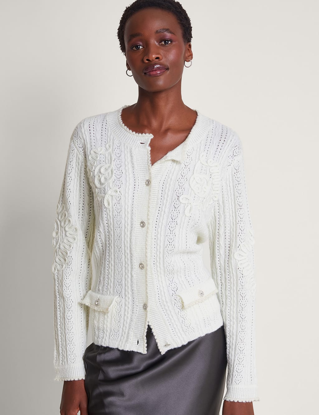 Textured Pointelle Fitted Cardigan, Monsoon