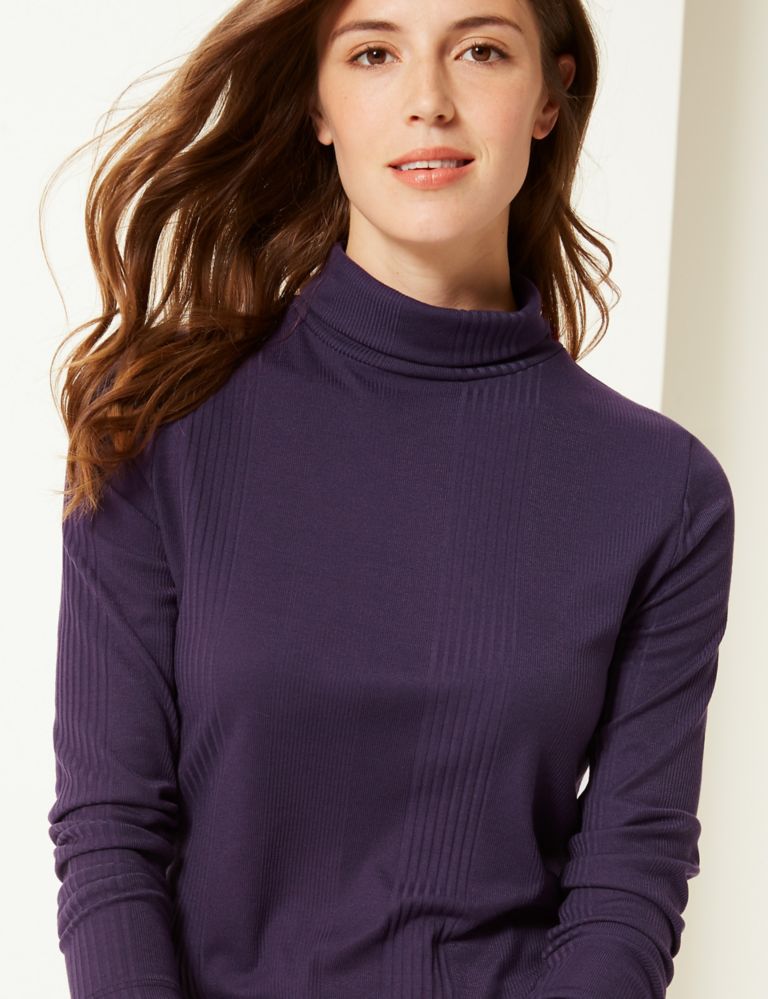 Textured Polo Neck Long Sleeve Top 4 of 4