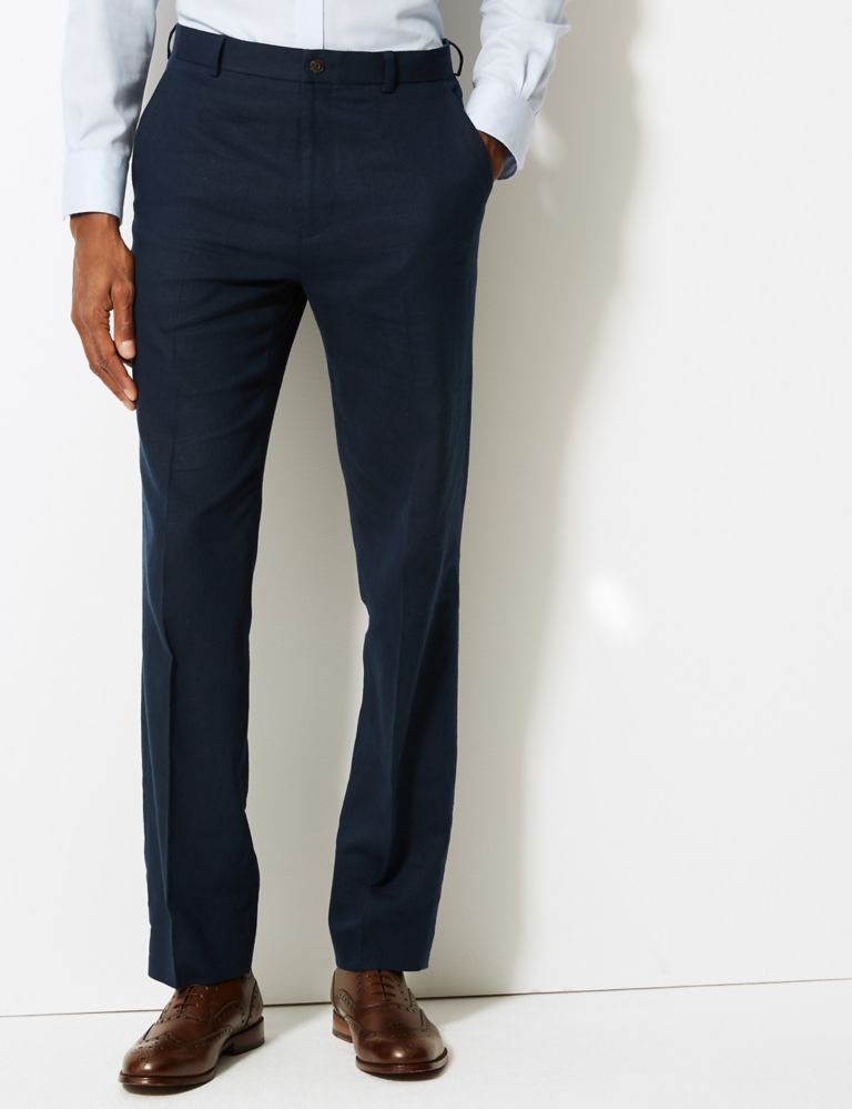 Textured Regular Fit Linen Trousers 3 of 4