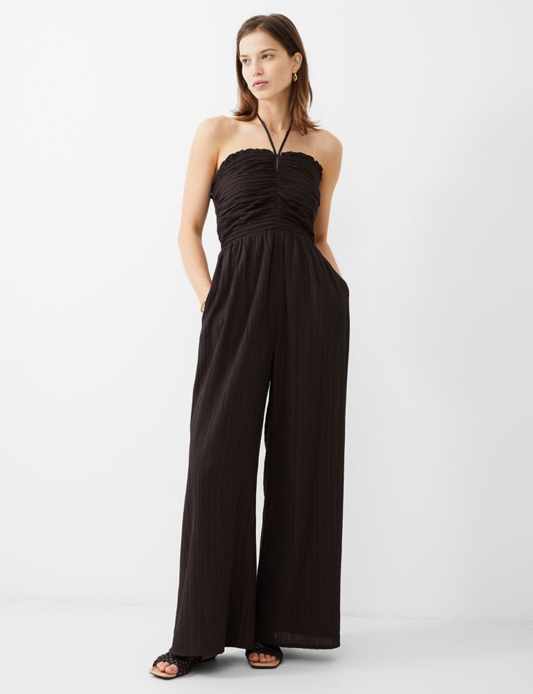 Textured Ruched Waisted Wide Leg Jumpsuit 1 of 4