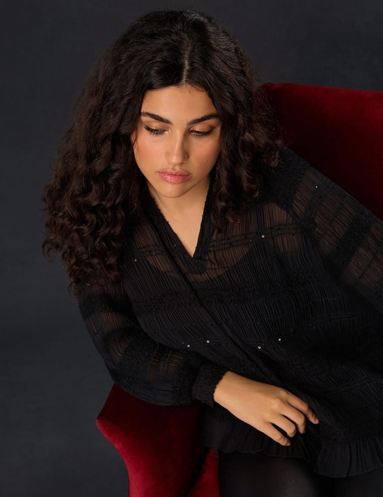 Textured Sequin VNeck Relaxed Blouse Live Unlimited London M&S