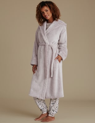 grey fluffy short dressing gown