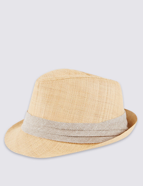 Textured Straw Trilby Hat Image 1 of 1