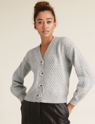 v neck button front cardigan