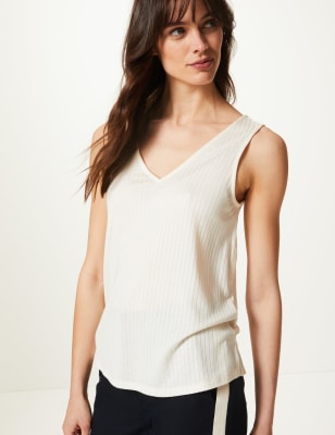 Textured V-Neck Relaxed Fit Vest Top, M&S Collection