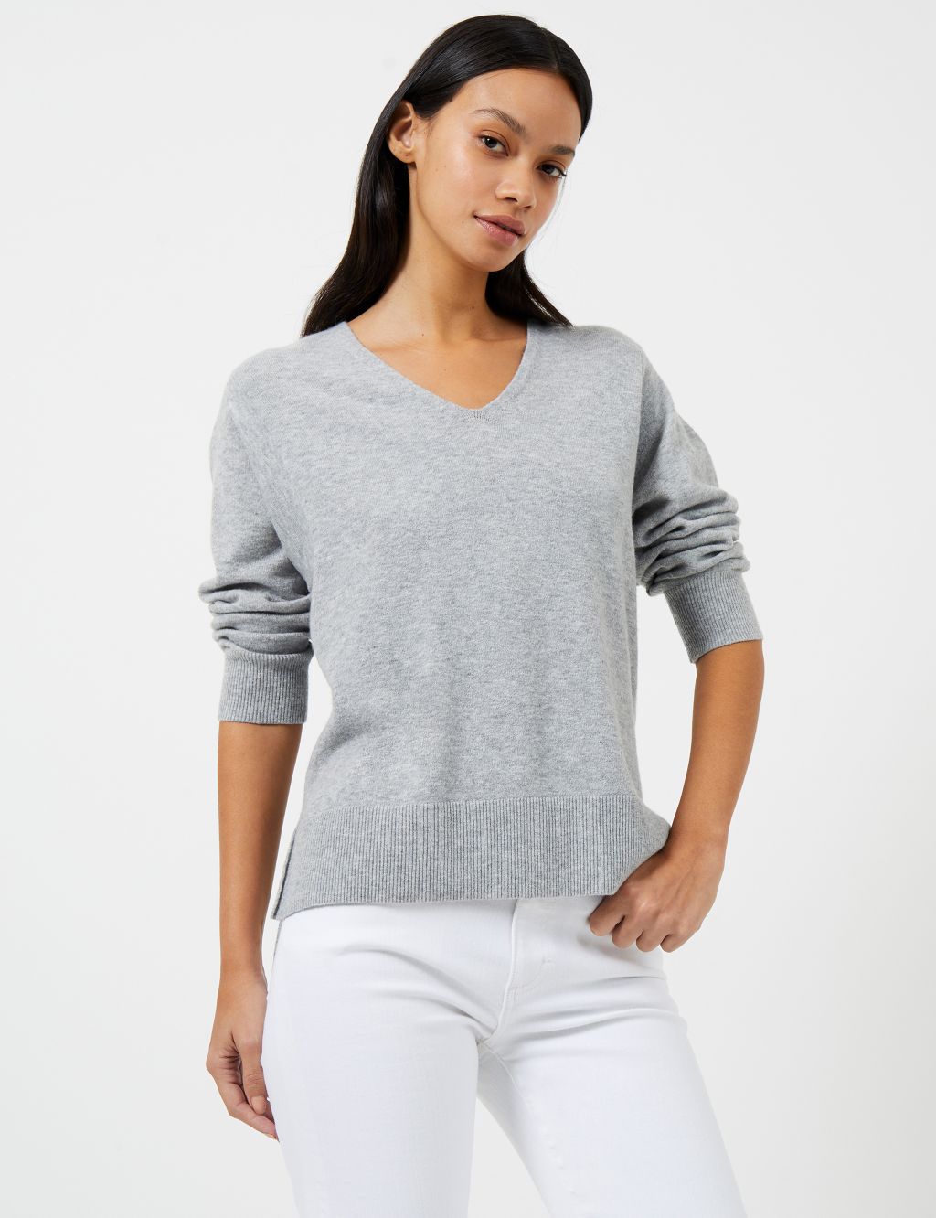 Textured V-Neck Relaxed Jumper with Wool | French Connection | M&S