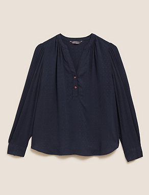 Textured V-Neck Relaxed Popover Blouse Image 2 of 5