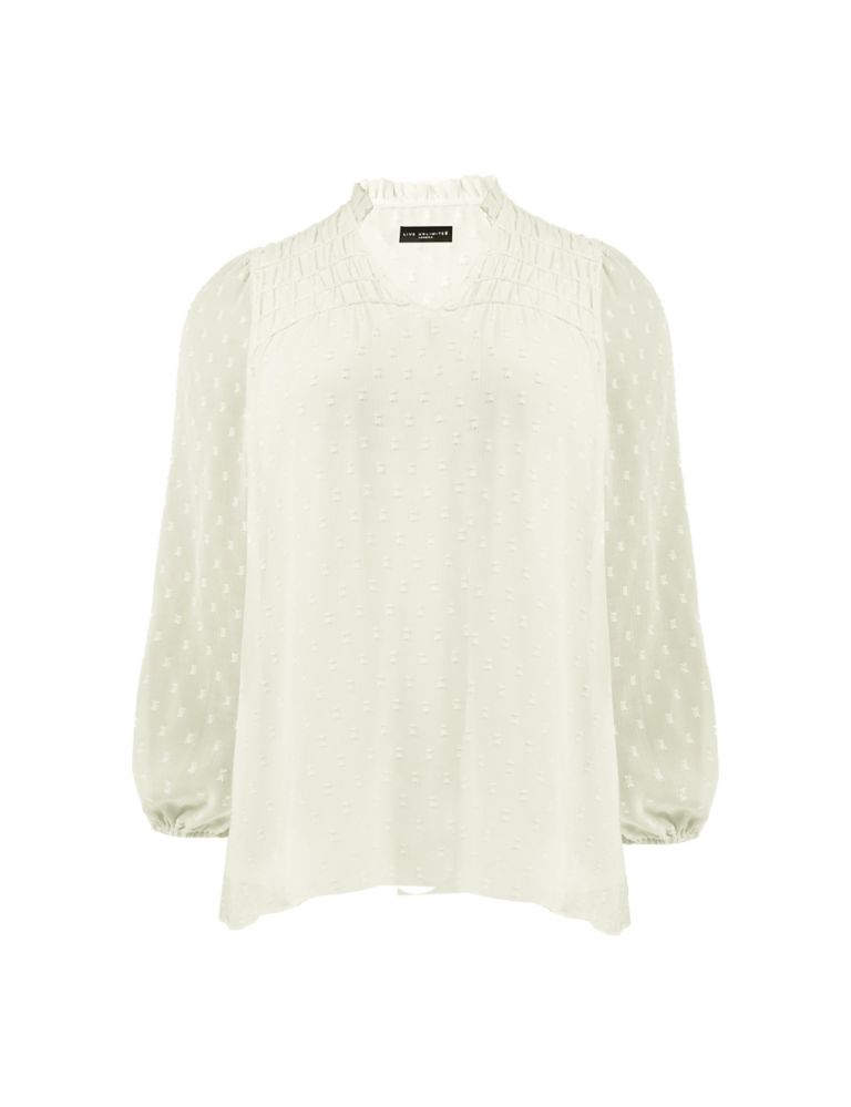 Textured V-Neck Shirred Relaxed Blouse 2 of 4