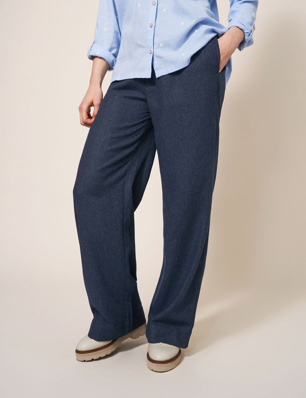 Textured Wide Leg Trousers with Wool 2 of 6