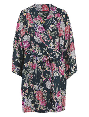 Thai Rose Print Wrap Dressing Gown Image 2 of 4