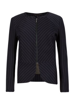 The Signature Collection Zip Through Pinstriped Jacket with Wool Image 2 of 7