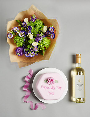 The Summer Bouquet, Cake & Wine Trio Gift Set Image 2 of 3