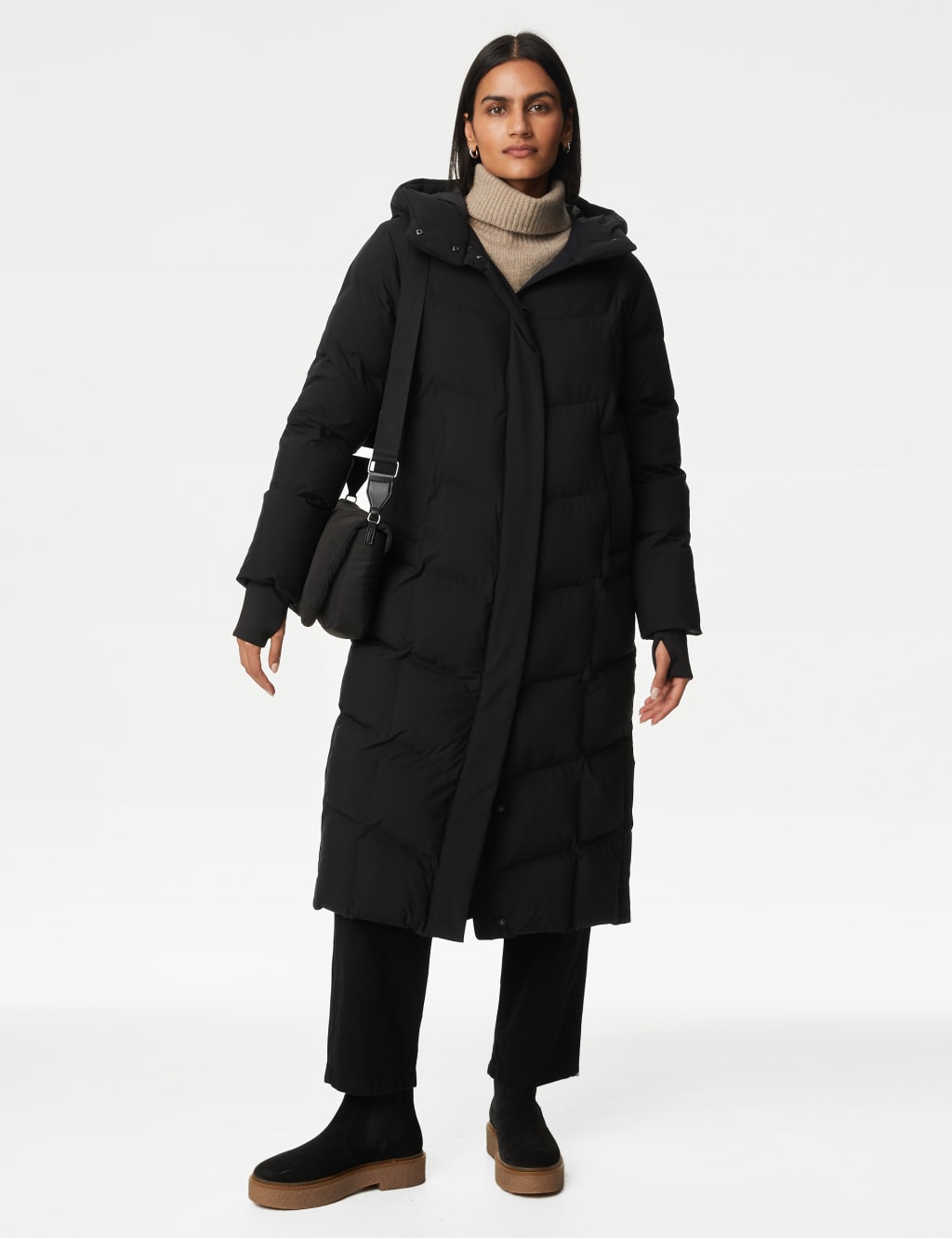 Long black puffer coat with hood store