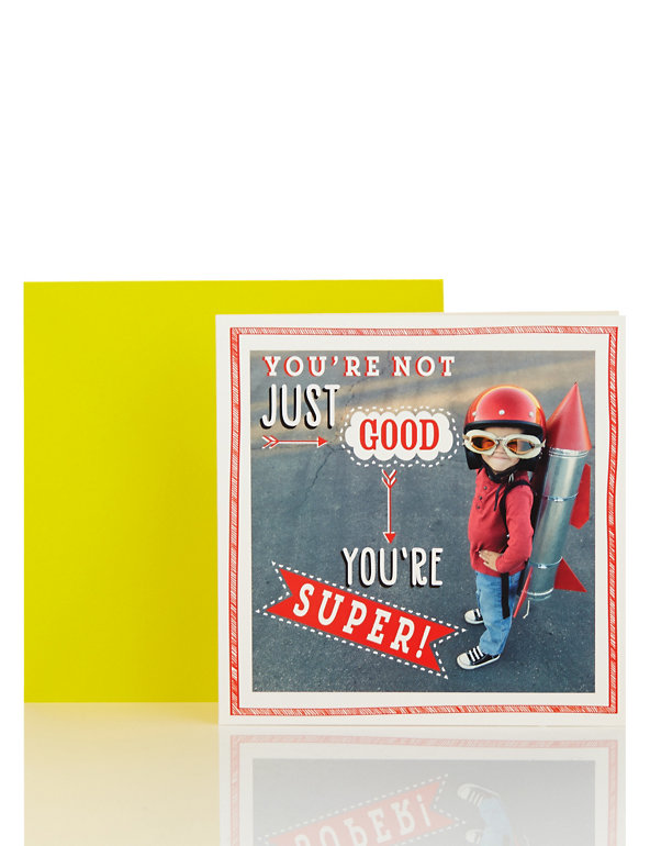 Think Happy Super Boy Blank Card Image 1 of 2